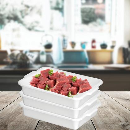 Imagem de Kit 3 Bandejas Plásticas Brancas Açougue/Churrasco 4 Litros