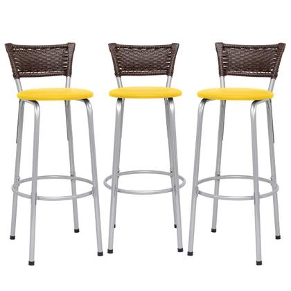 Imagem de Kit 3 Banqueta Alta Cadeiras Premium Elegante Assento Estofado Encosto Resistente