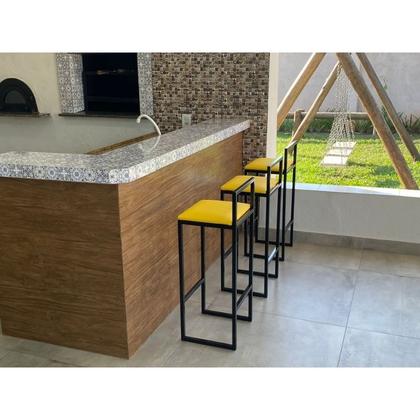 Imagem de Kit 3 Banqueta Alta Cozinha Bar Balcão Bistrô Industrial Preta Assento Estofado