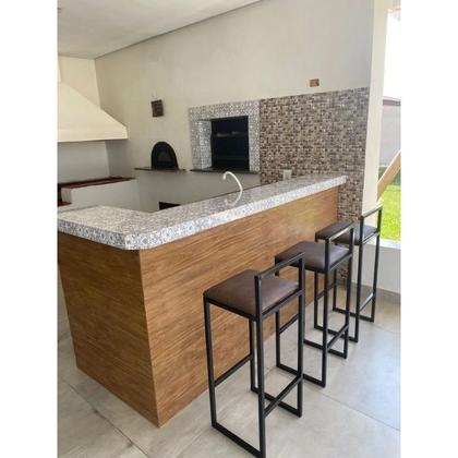 Imagem de Kit 3 Banqueta Alta Cozinha Bar Balcão Bistrô Industrial Preta Assento Estofado