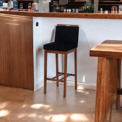 Imagem de Kit 3 Banqueta Bistrô Berlim Pé Alto em Madeira Maciça de Eucalipto Verniz Veludo