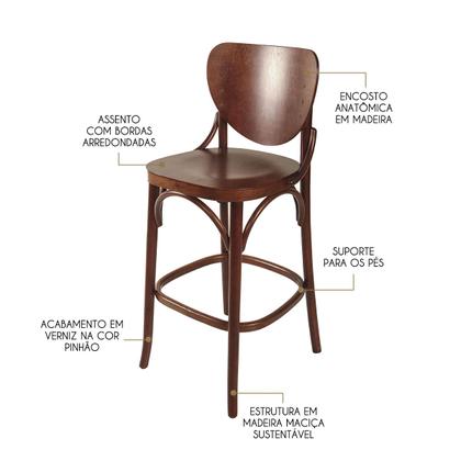 Imagem de Kit 3 Banqueta de Madeira Clássica Eduarda com Encosto Curvado Pinhão