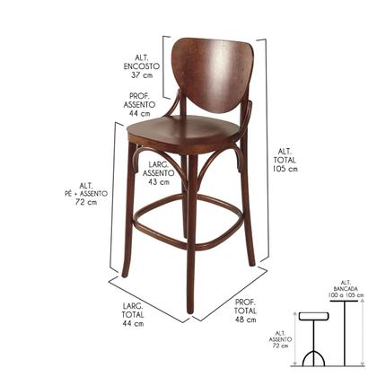 Imagem de Kit 3 Banqueta de Madeira Clássica Eduarda com Encosto Curvado Pinhão