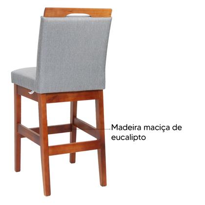 Imagem de Kit 3 Banquetas 60cm Para Cozinha De Madeira Maciça Estofada Com Encosto Para Bancada Americana E Área Gourmet