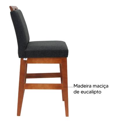 Imagem de Kit 3 Banquetas 60cm Para Cozinha De Madeira Maciça Estofada Com Encosto Para Bancada Americana E Área Gourmet