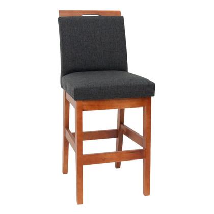 Imagem de Kit 3 Banquetas 60cm Para Cozinha De Madeira Maciça Estofada Com Encosto Para Bancada Americana E Área Gourmet