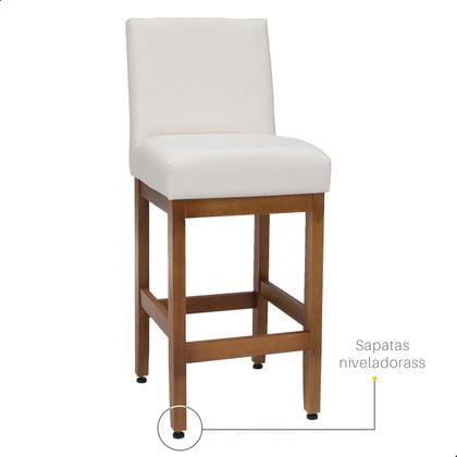 Imagem de Kit 3 Banquetas 63cm baixa Para Cozinha De Madeira Maciça Estofada Com Encosto Para Bancada Americana E Área Gourmet