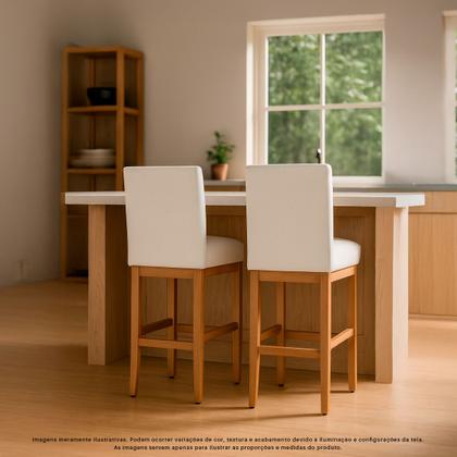 Imagem de Kit 3 Banquetas 63cm baixa Para Cozinha De Madeira Maciça Estofada Com Encosto Para Bancada Americana E Área Gourmet