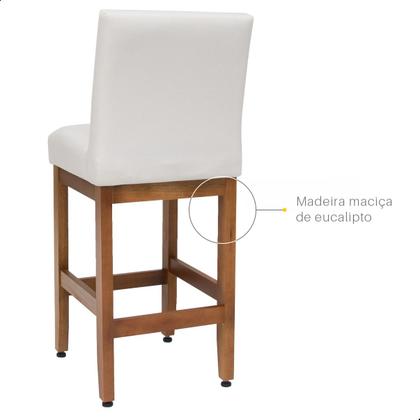 Imagem de Kit 3 Banquetas 63cm baixa Para Cozinha De Madeira Maciça Estofada Com Encosto Para Bancada Americana E Área Gourmet