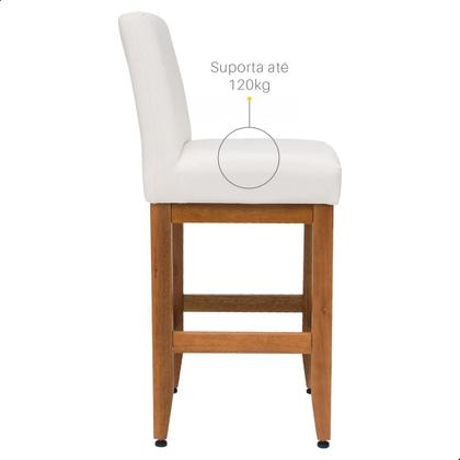 Imagem de Kit 3 Banquetas 63cm baixa Para Cozinha De Madeira Maciça Estofada Com Encosto Para Bancada Americana E Área Gourmet