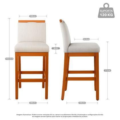 Imagem de Kit 3 Banquetas Alta 70cm Rubi Estofada Tecido Linho Base Madeira Maciça Canela Bancada Cozinha Gourmet Bistrô