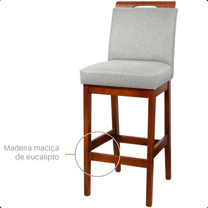 Imagem de Kit 3 Banquetas Alta 70cm Rubi Estofada Tecido Linho Base Madeira Maciça Canela Bancada Cozinha Gourmet Bistrô