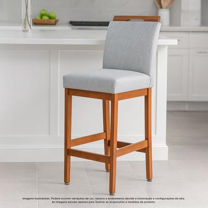 Imagem de Kit 3 Banquetas Alta 70cm Rubi Estofada Tecido Linho Base Madeira Maciça Canela Bancada Cozinha Gourmet Bistrô