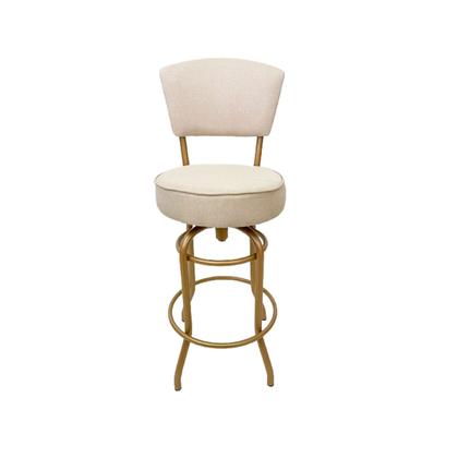 Imagem de Kit 3 Banquetas Alta Bar Giratória com Encosto cor Dourado fosco Assento cor linho bege grosso Confortável