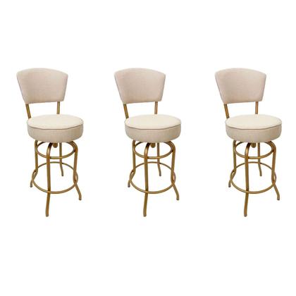 Imagem de Kit 3 Banquetas Alta Bar Giratória com Encosto cor Dourado fosco Assento cor linho bege grosso Confortável