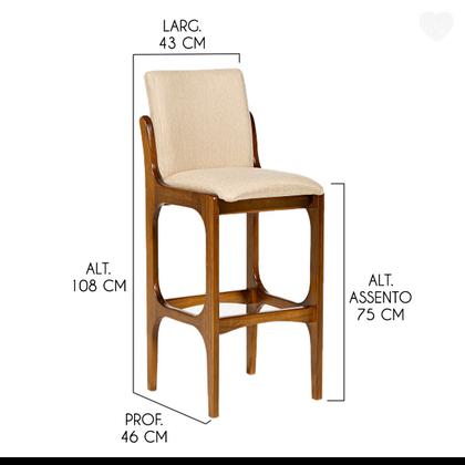 Imagem de Kit 3 Banquetas Alta com Encosto Lisboa Madeira Imbuia Linho Bege M58 RMI