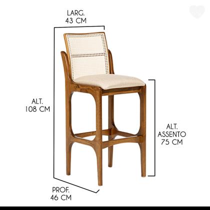 Imagem de Kit 3 Banquetas Alta com Encosto Rattan Lisboa Madeira Imbuia Linho Bege M58 RMI