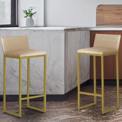 Imagem de Kit 3 Banquetas Alta Dani Reforçada Decorativa Balcão Bancada Cozinha Bar Área Gourmet Base Dourada material sintético