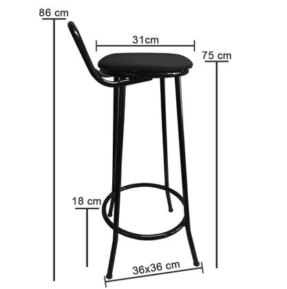 Imagem de Kit 3 Banquetas Alta Drink New de Metal Estofada Banco Alto Para Cozinha Bar Balcão Preta