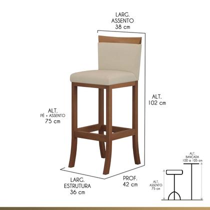 Imagem de Kit 3 Banquetas Alta Encosto Estofado 38x102 Cm Paris Madeira Maciça Castanho Suede Bege CCS