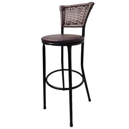 Imagem de Kit 3 Banquetas Alta Encosto Junco Café Assento Marrom