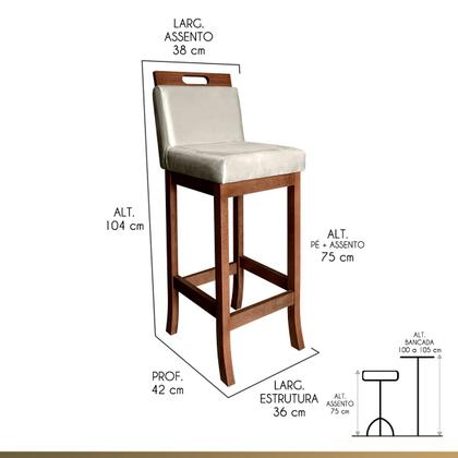 Imagem de Kit 3 Banquetas Alta Milão para Cozinha 104 Cm Madeira Maciça Suede Bege CCS