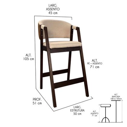 Imagem de Kit 3 Banquetas Alta para Bancada de Cozinha Ravena Madeira Maciça Capuccino Linho Marrom Bege CCS