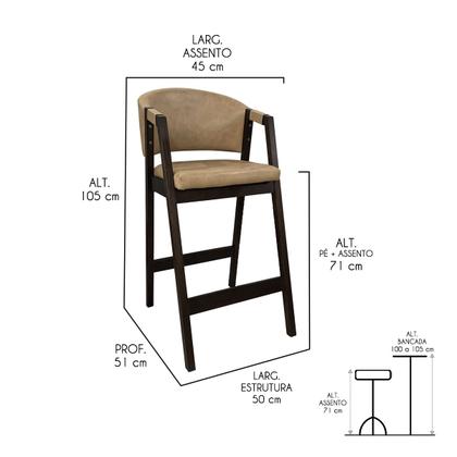 Imagem de Kit 3 Banquetas Alta para Bancada de Cozinha Ravena Madeira Maciça Capuccino Sintético Bege CCS