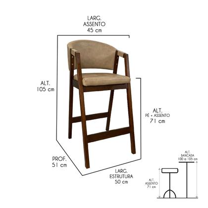 Imagem de Kit 3 Banquetas Alta para Bancada de Cozinha Ravena Madeira Maciça Pinhão Sintético Bege CCS