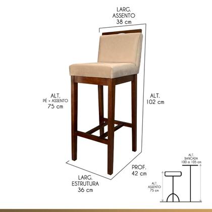 Imagem de Kit 3 Banquetas Alta para CozinhaLíbia Madeira Capuccino Suede CCS
