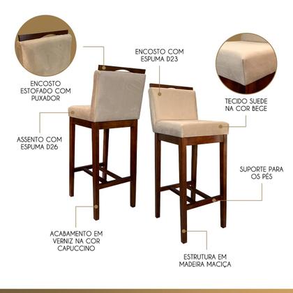 Imagem de Kit 3 Banquetas Alta para CozinhaLíbia Madeira Capuccino Suede CCS