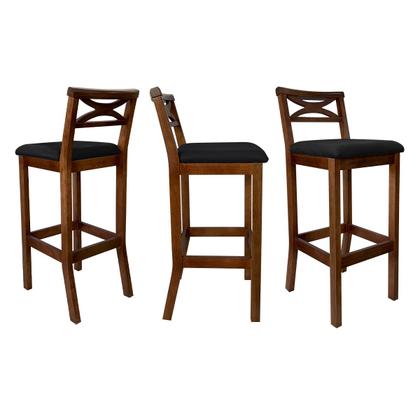 Imagem de Kit 3 Banquetas Alta X Estofada 38x103Cm Ilha Encosto Madri Madeira Maciça Pinhão Suede Preto CCS