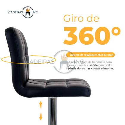 Imagem de Kit 3 Banquetas Altas Com Encosto Alto Estofado Para Cozinha Bancada Ilha Gomos Confort Preta