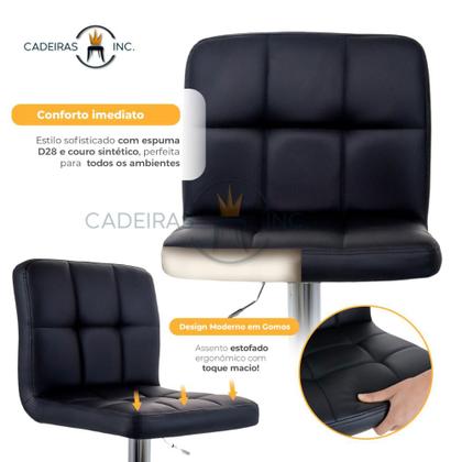 Imagem de Kit 3 Banquetas Altas Com Encosto Alto Estofado Para Cozinha Bancada Ilha Gomos Confort Preta