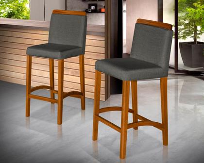 Imagem de Kit 3 Banquetas Altas Dubai para Cozinha e Balcão  Assento Estofado Estrutura em Madeira, Conforto e Elegância para sua Casa