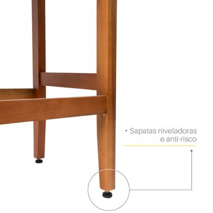 Imagem de Kit 3 Banquetas Altas Jade Estofada Encosto Tecido Linho Madeira Maciça Eucalipto para Cozinha Bistrô Bancada Gourmet Americana