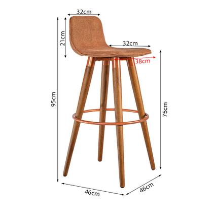 Imagem de Kit 3 Banquetas Altas Luxo Versatil Aço Cobre Linho Terracota Base Carvalho