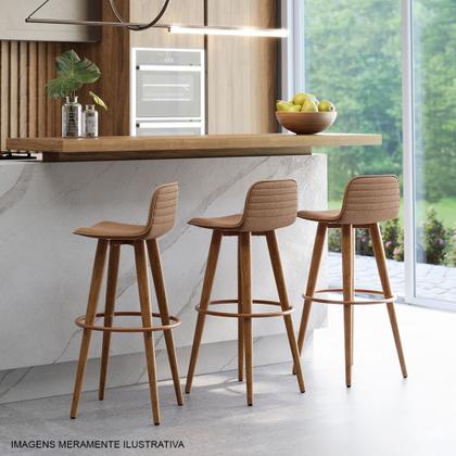 Imagem de Kit 3 Banquetas Altas Luxo Versatil Aço Cobre Linho Terracota Base Carvalho