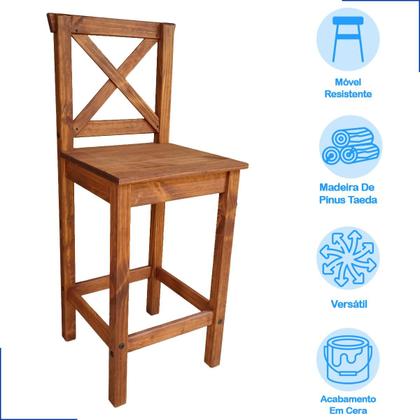 Imagem de Kit 3 Banquetas Altas Madeira com Encosto Resistente Conforto Cor Imbuia Balcão Bar Ilha Cozinha Gourmet