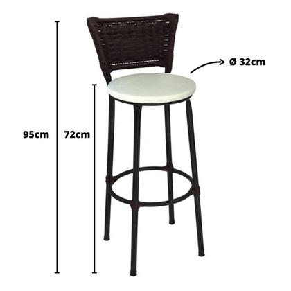 Imagem de Kit 3 Banquetas Altas Preta com Encosto Junco Argila Assento Branco
