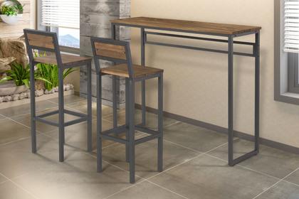 Imagem de Kit 3 Banquetas Bancos Alta Para Bancada De Cozinha - Aço e Madeira