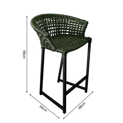 Imagem de Kit 3 Banquetas Bistrô em Corda Naútica Verde Musgo Base Alumínio Reis