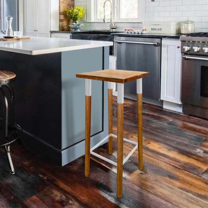 Imagem de Kit 3 Banquetas Bistro Industrial Colors Ferro e Madeira Maciça - Branca