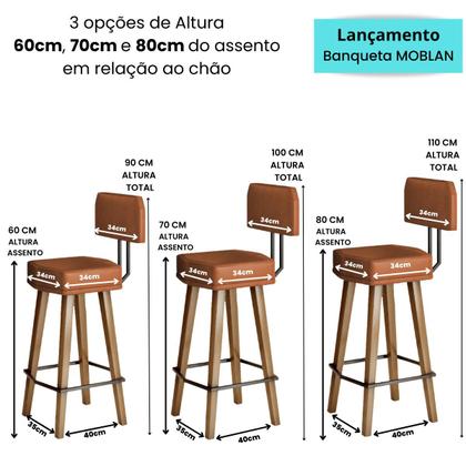 Imagem de Kit 3 Banquetas com Encosto para Balcão Área Gourmet Bancada Cozinha