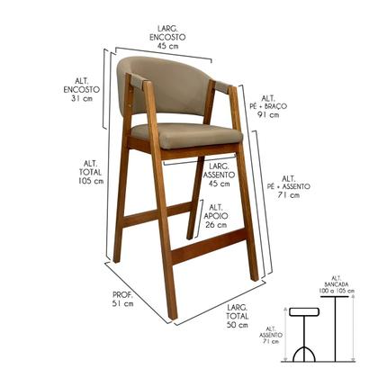 Imagem de Kit 3 Banquetas de Madeira Estofada Impermeável Ravena Amêndoa Monterey Bege