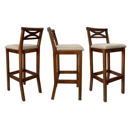 Imagem de Kit 3 Banquetas de Madeira para Bancada Gourmet Suede Bege