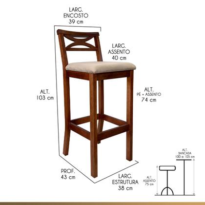 Imagem de Kit 3 Banquetas de Madeira para Bancada Gourmet Suede Bege