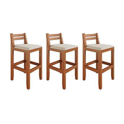 Imagem de Kit 3 Banquetas em Madeira Maciça Ibiza Ilha 78 Cm - Malbec Assento Off White