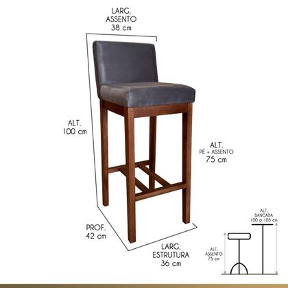 Imagem de Kit 3 Banquetas Estofadas Alta para Bancada Lisboa 100 Cm Madeira Castanho Suede CCS