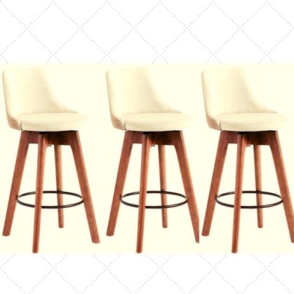 Imagem de Kit 3 Banquetas Gourmet para cozinha ou bancada Copacabana New-Linho bege claro